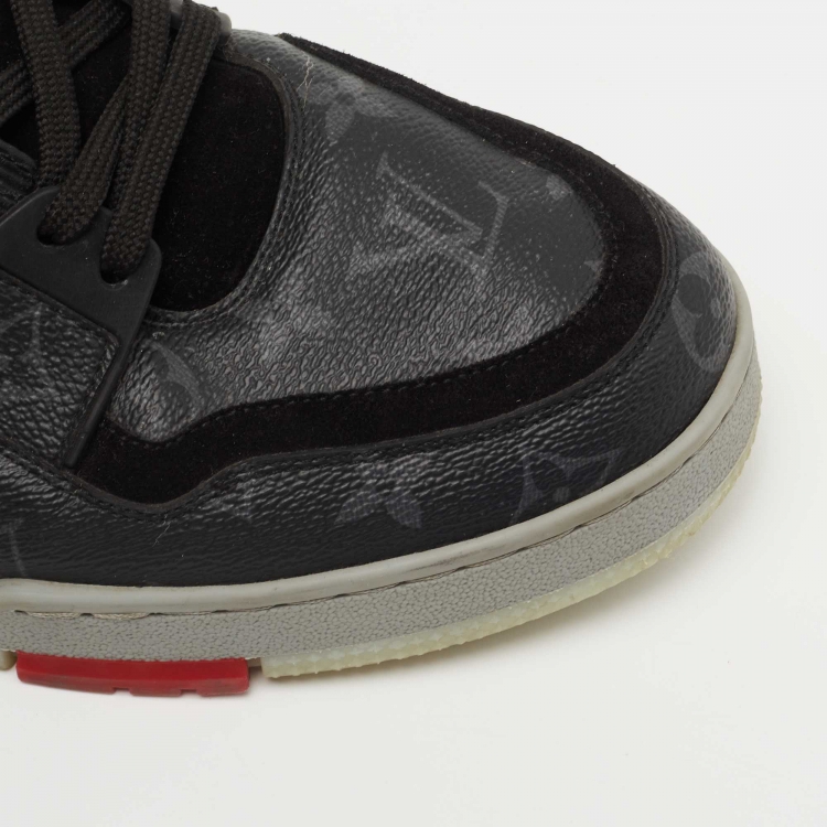 Pre Owned Louis Vuitton Black/Grey Suede, Fabric and Monogram Canvas LV Trainer Sneakers Size 44