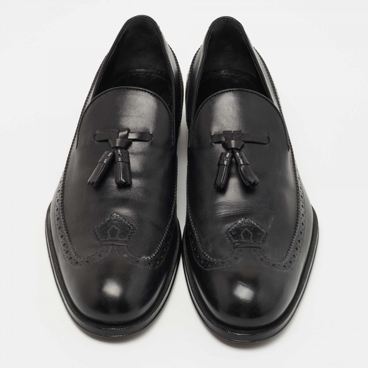 Pre Owned Louis Vuitton Black Brogue Leather Tassel Slip On Loafers Size 40