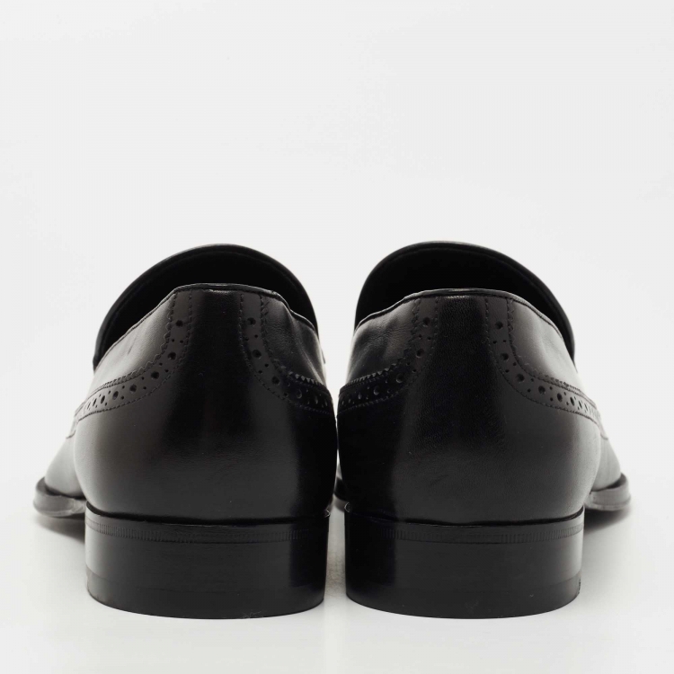 Pre Owned Louis Vuitton Black Brogue Leather Tassel Slip On Loafers Size 40