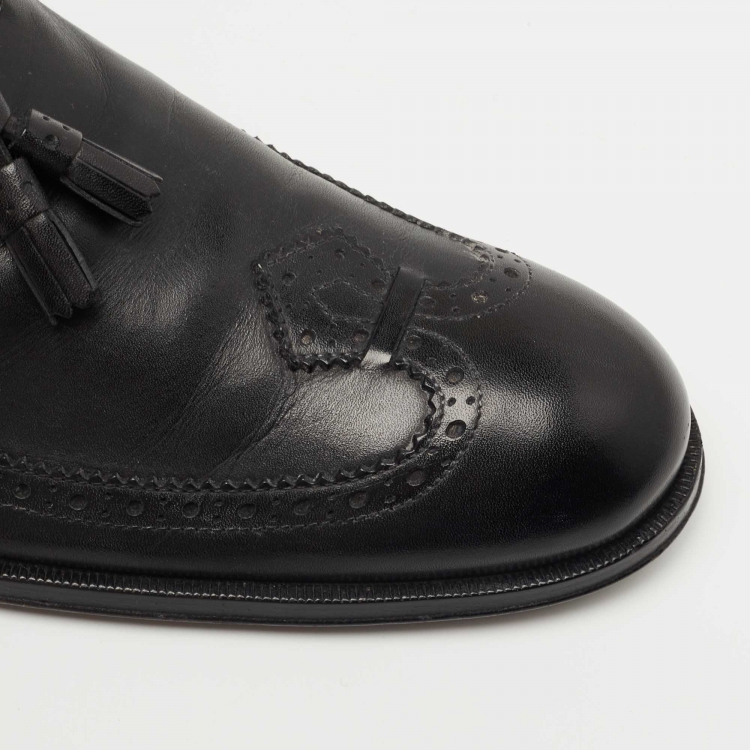 Pre Owned Louis Vuitton Black Brogue Leather Tassel Slip On Loafers Size 40