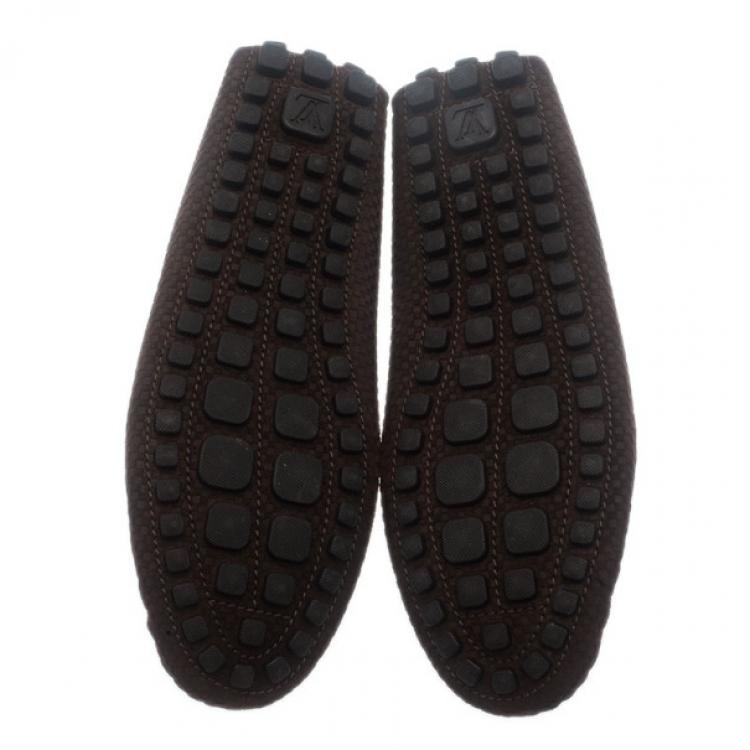 Pre Owned Louis Vuitton Brown Petit Damier Suede Navajo Loafers Size 42