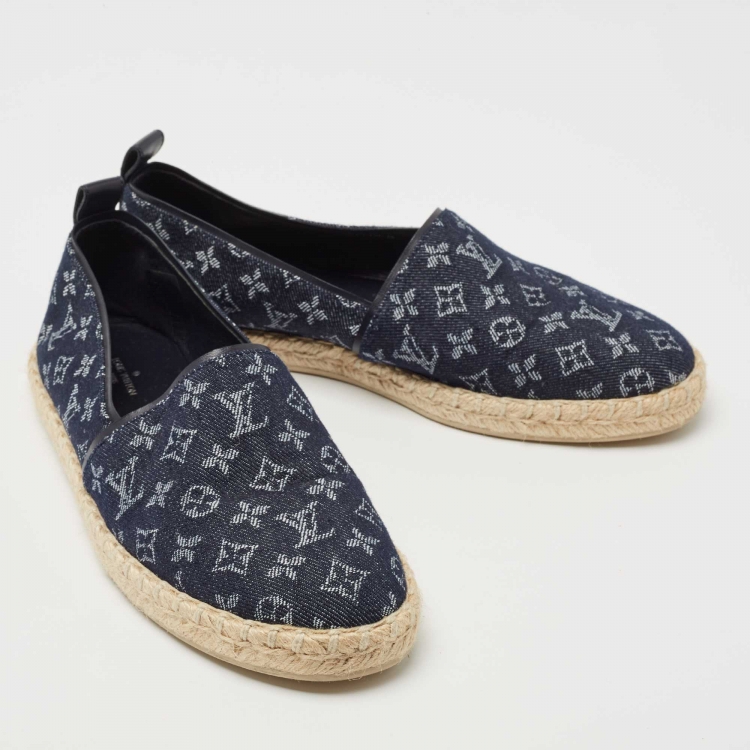 Pre Owned Louis Vuitton Navy Blue Monogram Denim Starboard Espadrille Loafers Size 39  