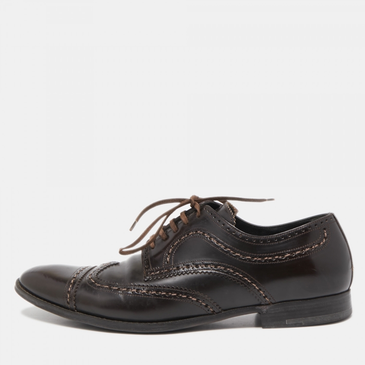 Pre Owned Dolce & Gabbana Brown Brogue Leather Lace Up Derby Size 41