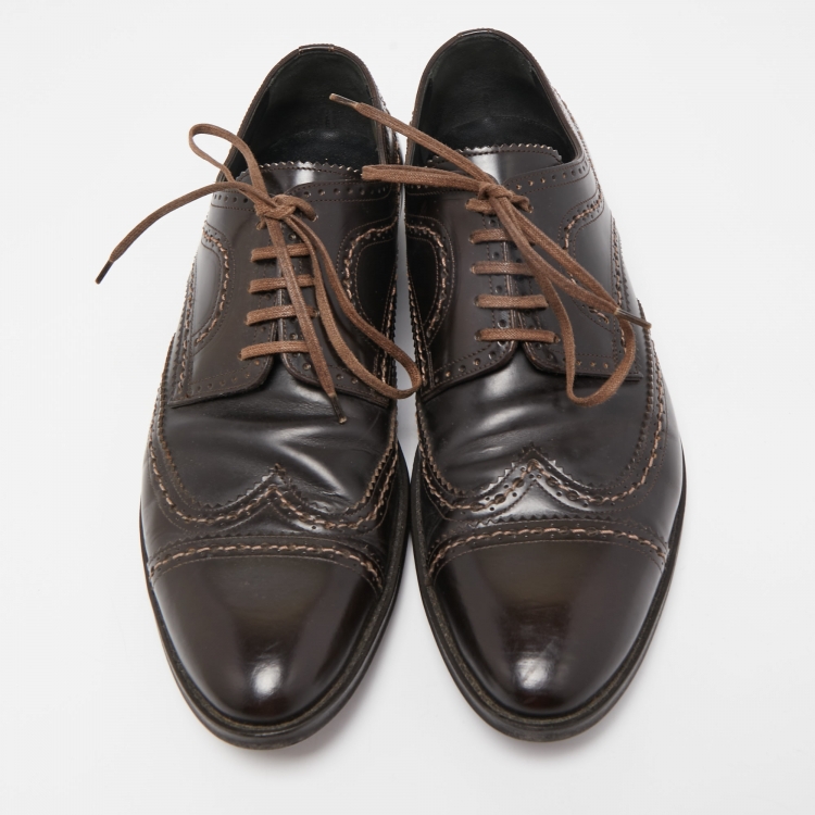 Pre Owned Dolce & Gabbana Brown Brogue Leather Lace Up Derby Size 41