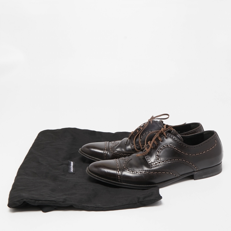 Pre Owned Dolce & Gabbana Brown Brogue Leather Lace Up Derby Size 41