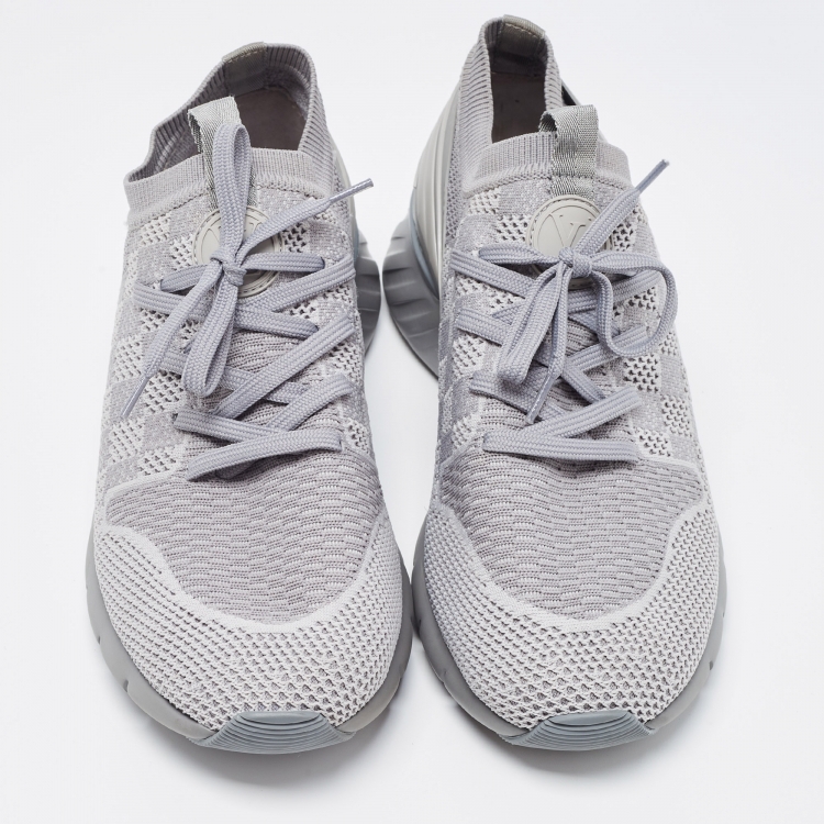Pre Owned Louis Vuitton Grey Knit Fabric Fastlane Sneakers Size 41