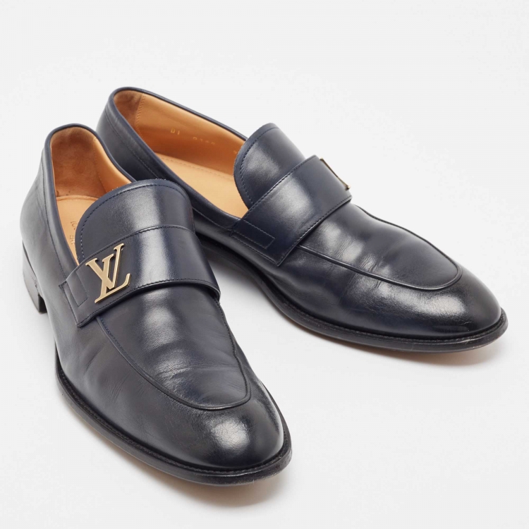 Pre Owned Louis Vuitton Navy Blue Leather Saint Germain Loafers Size 43