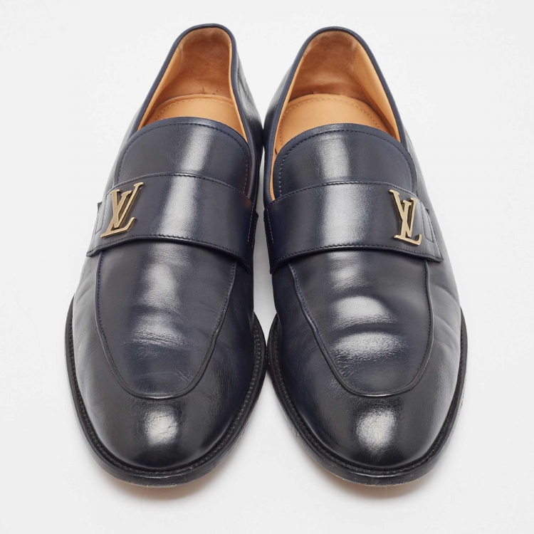 Pre Owned Louis Vuitton Navy Blue Leather Saint Germain Loafers Size 43