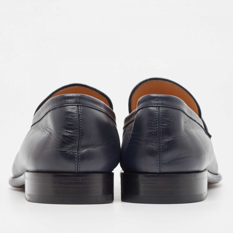 Pre Owned Louis Vuitton Navy Blue Leather Saint Germain Loafers Size 43