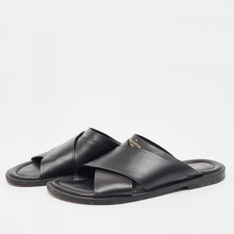 Louis Vuitton Black Leather Foch Slides Size 41 Louis Vuitton