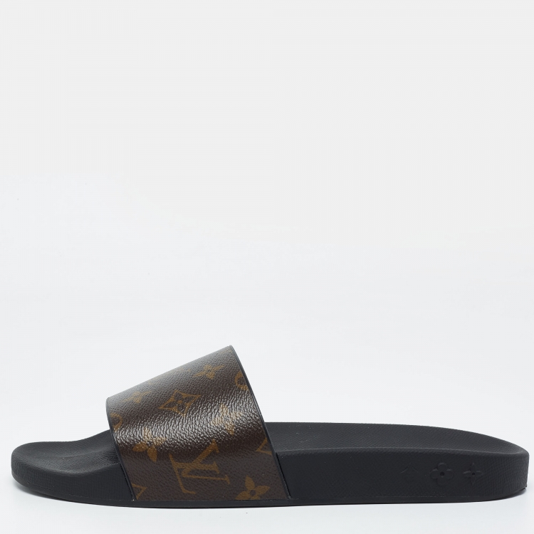 Pre Owned Louis Vuitton Brown Monogram Canvas Waterfront Flat Slides Size 42