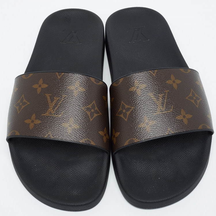 Pre Owned Louis Vuitton Brown Monogram Canvas Waterfront Flat Slides Size 42