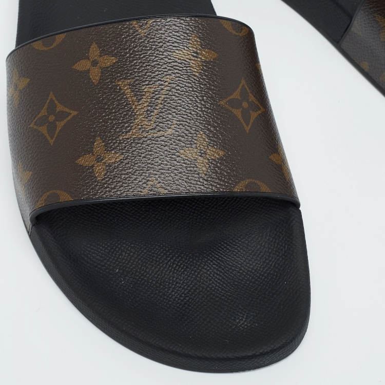 Pre Owned Louis Vuitton Brown Monogram Canvas Waterfront Flat Slides Size 42