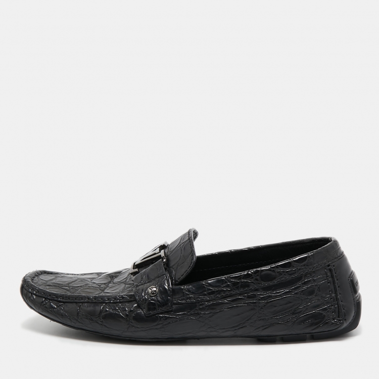 Pre Owned Louis Vuitton Black Crocodile Leather Monte Carlo Loafers Size 43.5 