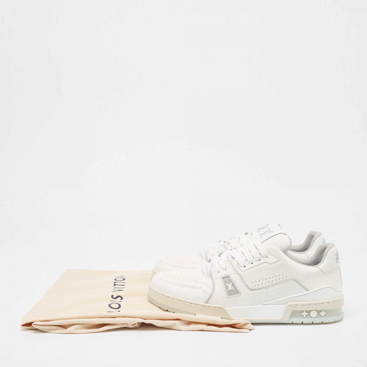 Pre Owned Louis Vuitton White Leather LV Trainer Sneakers Size 44
