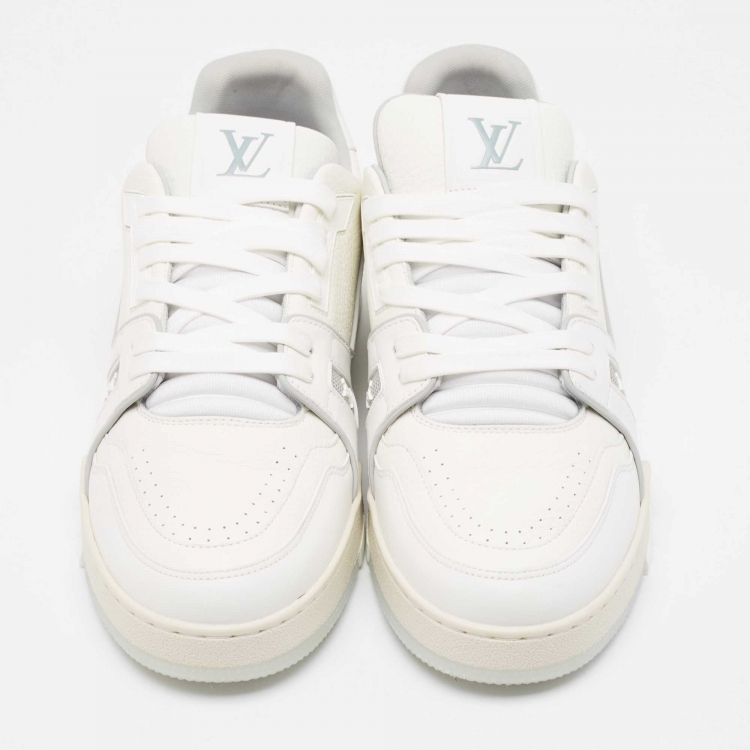 Pre Owned Louis Vuitton White Leather LV Trainer Sneakers Size 44