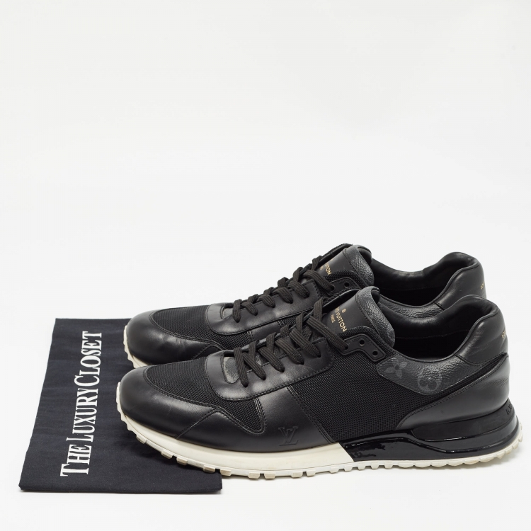 Pre Owned Louis Vuitton Black Monogram Canvas and Leather Run Away Sneakers Size 45
