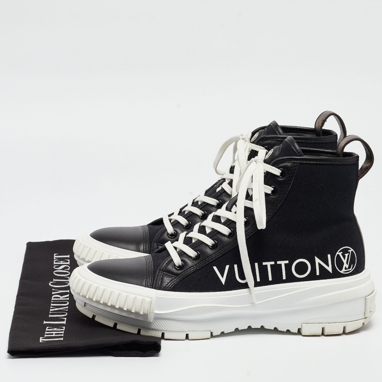 Pre Owned Louis Vuitton Black/Brown Monogram Canvas and Leather Squad High Top Sneakers Size 40