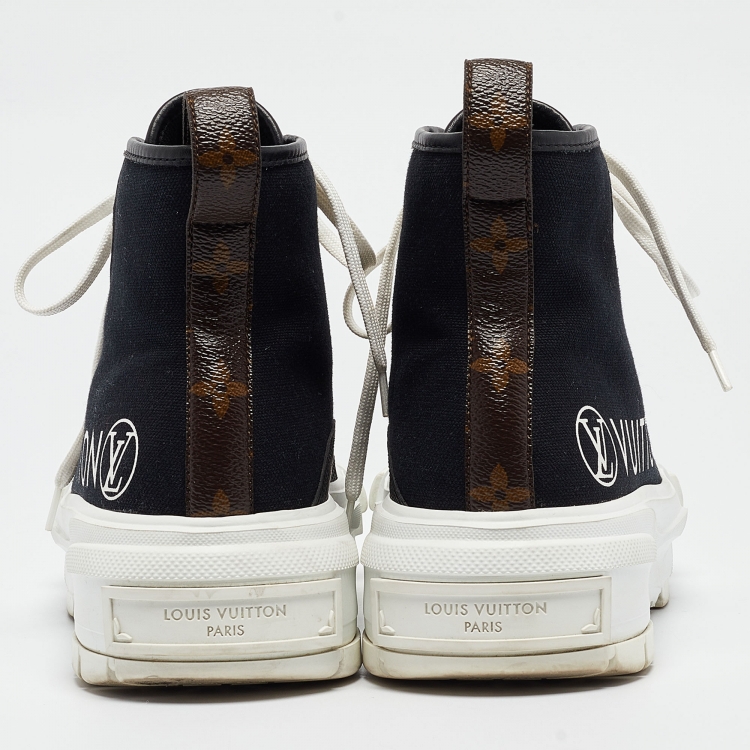 Pre Owned Louis Vuitton Black/Brown Monogram Canvas and Leather Squad High Top Sneakers Size 40