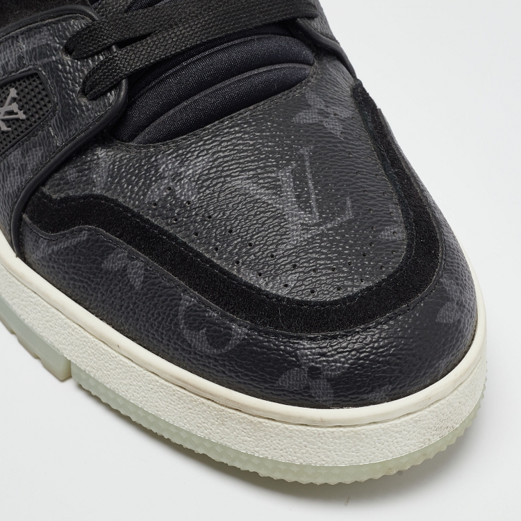 Pre Owned Louis Vuitton Black Leather and Monogram Coated Canvas Low Top Sneakers Size 43.5