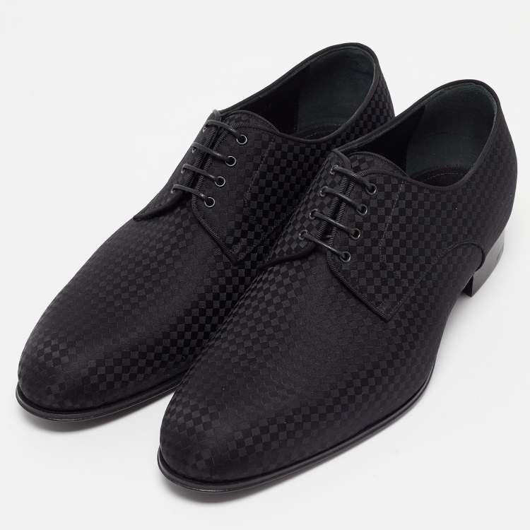 Pre Owned Louis Vuitton Black Petit Damier Fabric Solferino Derby Size 40.5