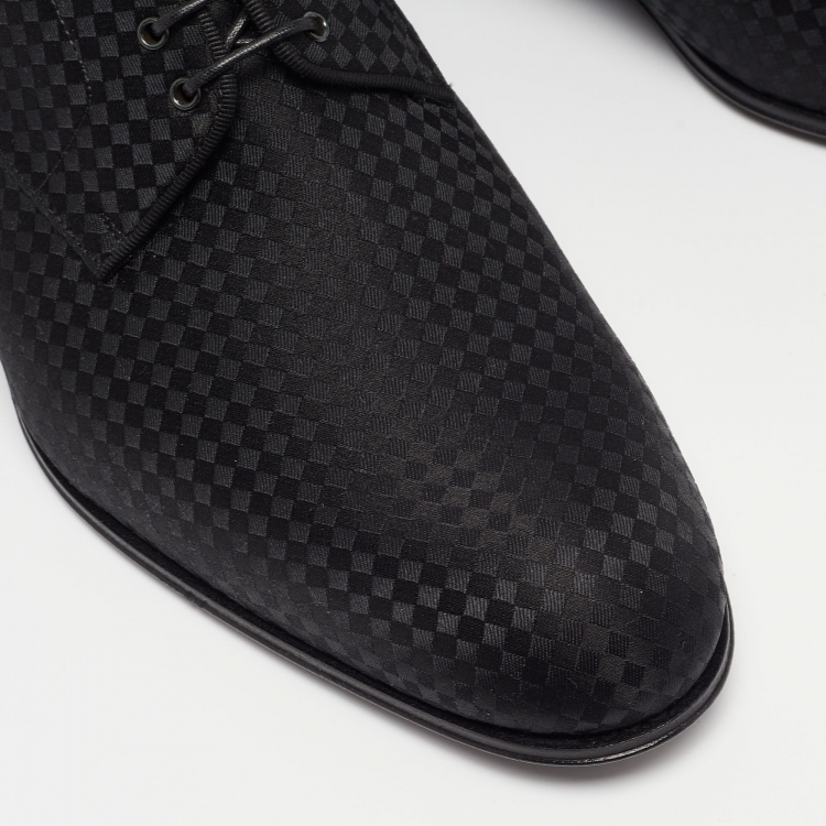 Pre Owned Louis Vuitton Black Petit Damier Fabric Solferino Derby Size 40.5