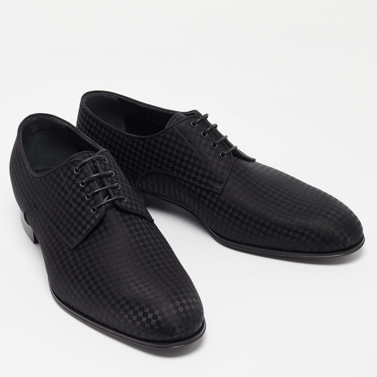 Pre Owned Louis Vuitton Black Petit Damier Fabric Solferino Derby Size 40.5