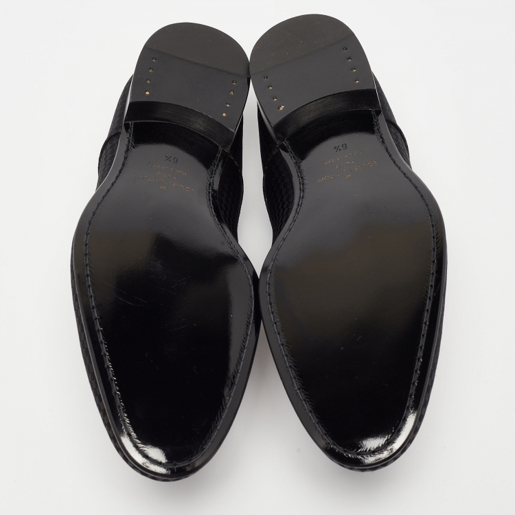 Pre Owned Louis Vuitton Black Petit Damier Fabric Solferino Derby Size 40.5