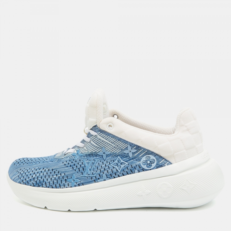 Pre Owned Louis Vuitton Blue/White Monogram and Damier Knit Fabric Show Up Sneakers Size 41.5