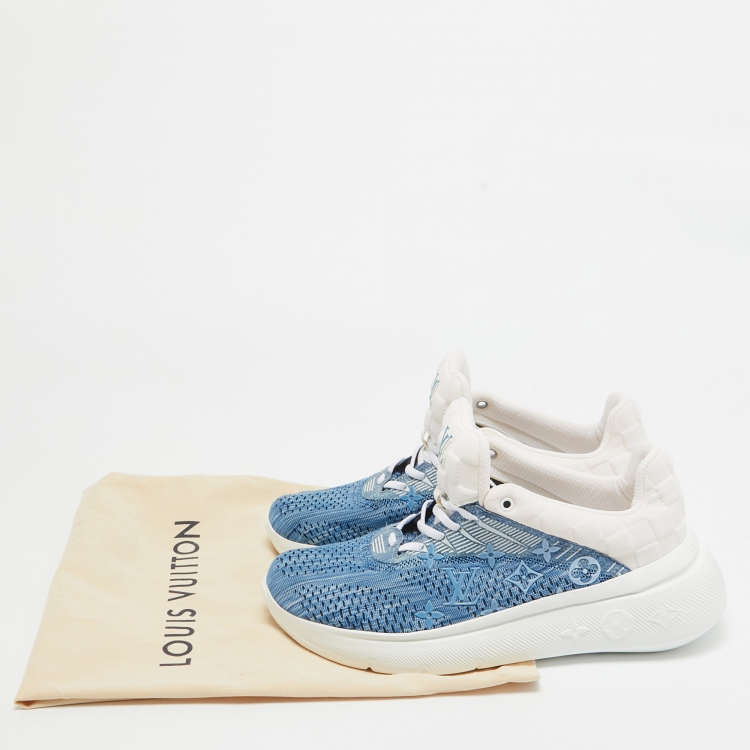 Pre Owned Louis Vuitton Blue/White Monogram and Damier Knit Fabric Show Up Sneakers Size 41.5