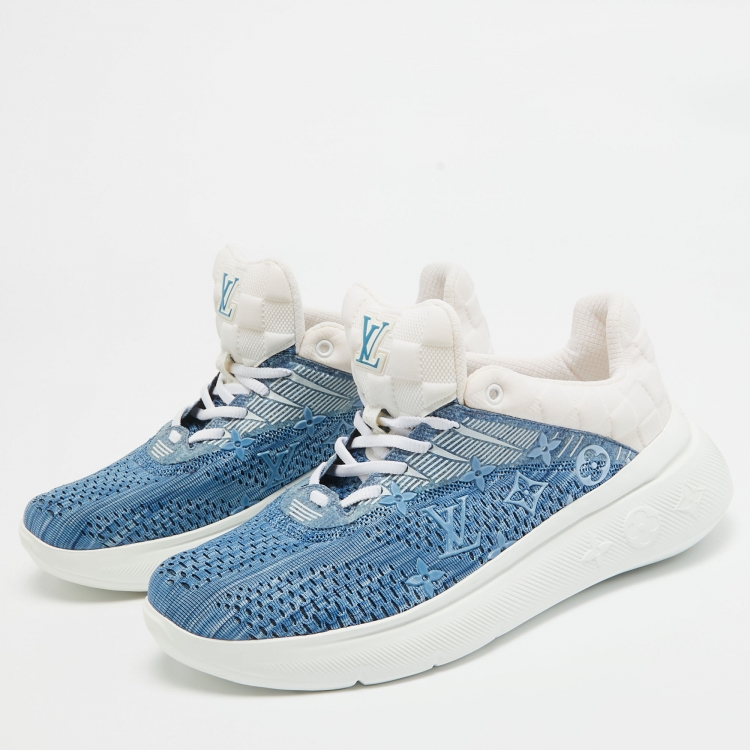 Pre Owned Louis Vuitton Blue/White Monogram and Damier Knit Fabric Show Up Sneakers Size 41.5
