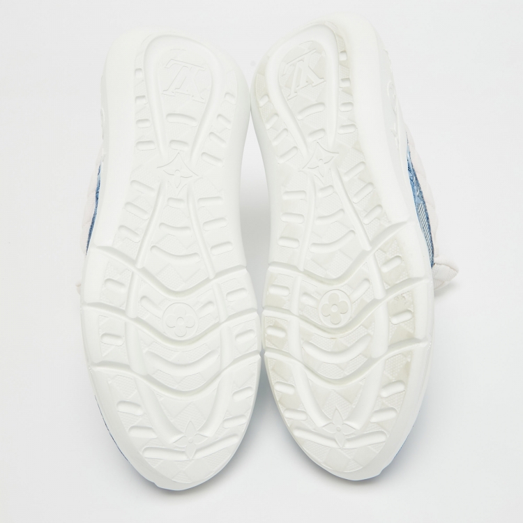 Pre Owned Louis Vuitton Blue/White Monogram and Damier Knit Fabric Show Up Sneakers Size 41.5