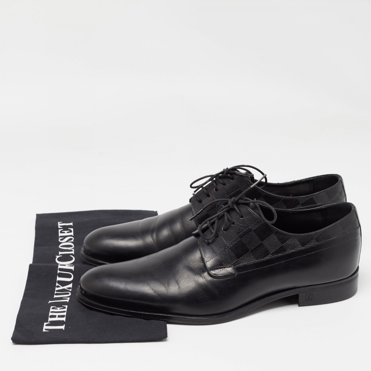 Pre Owned Louis Vuitton Black Damier Embossed Leather Lace Up Derby Size 42