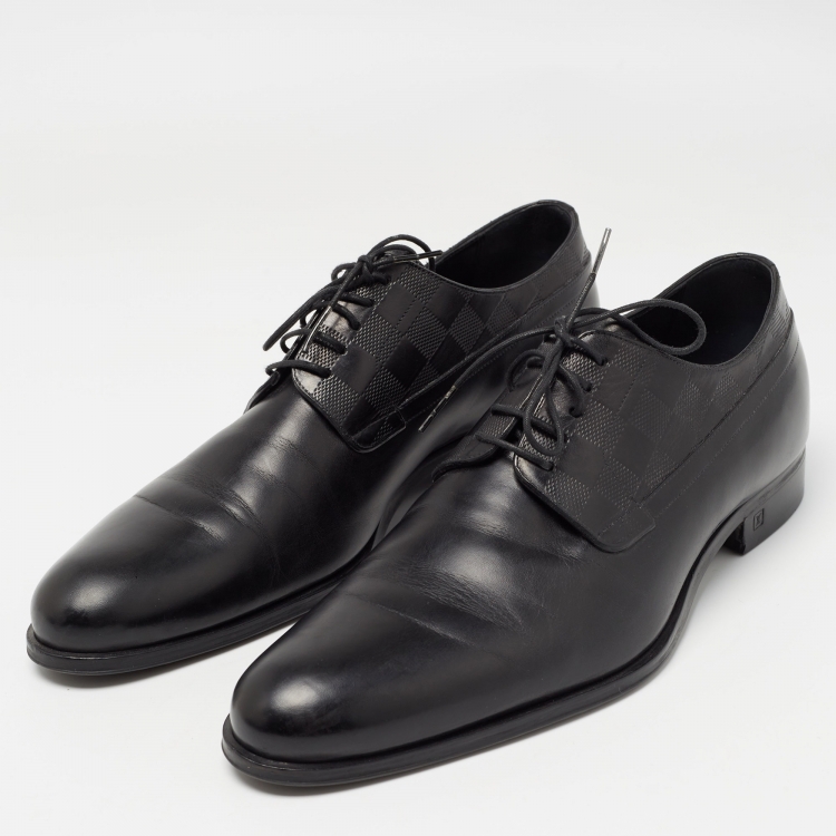 Pre Owned Louis Vuitton Black Damier Embossed Leather Lace Up Derby Size 42