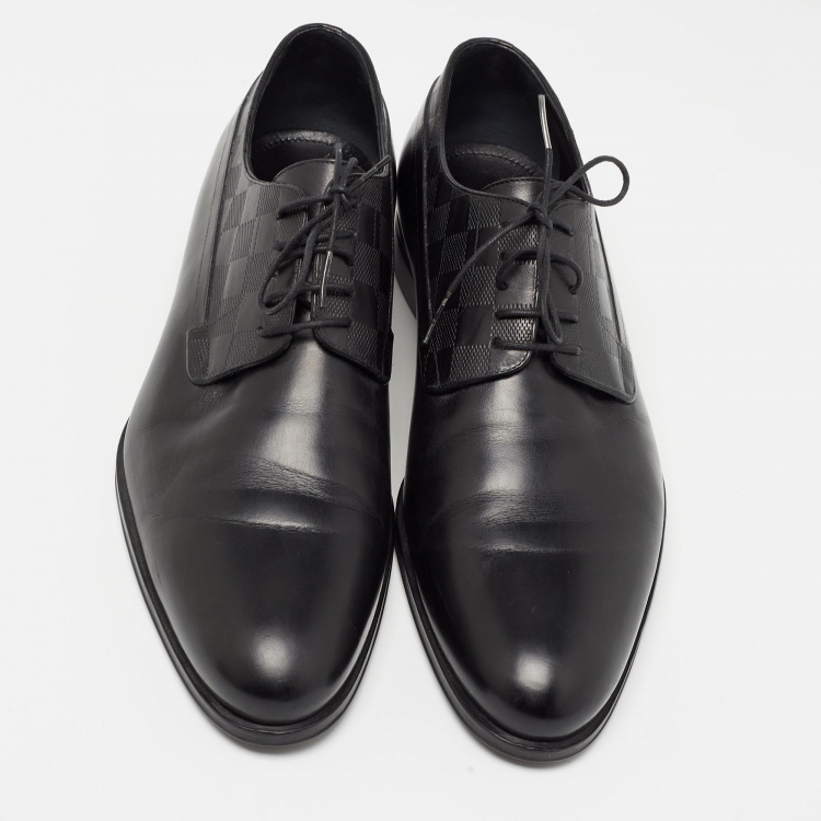 Pre Owned Louis Vuitton Black Damier Embossed Leather Lace Up Derby Size 42