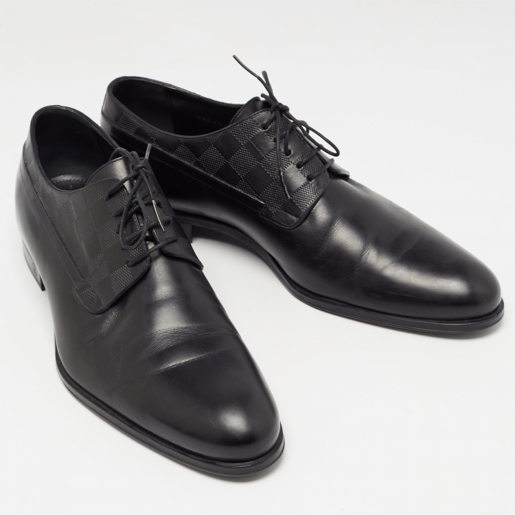 Pre Owned Louis Vuitton Black Damier Embossed Leather Lace Up Derby Size 42