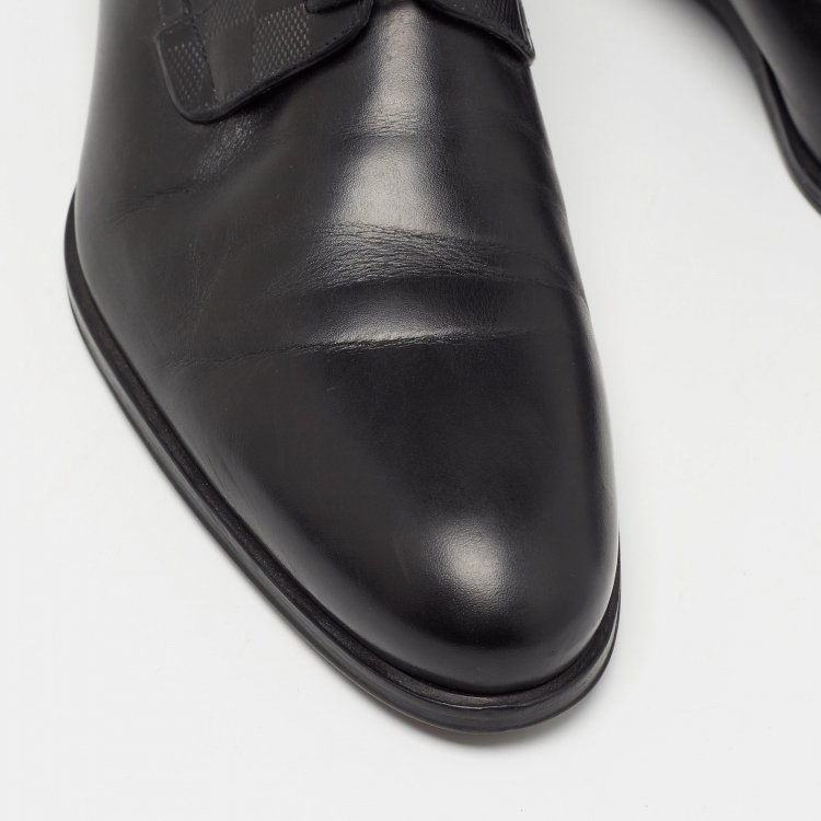 Pre Owned Louis Vuitton Black Damier Embossed Leather Lace Up Derby Size 42