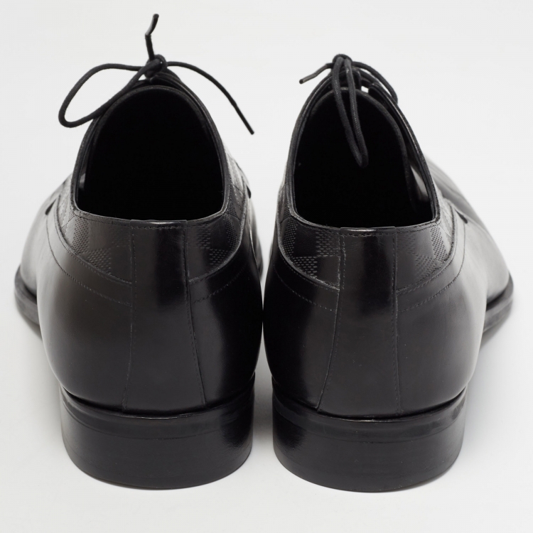 Pre Owned Louis Vuitton Black Damier Embossed Leather Lace Up Derby Size 42