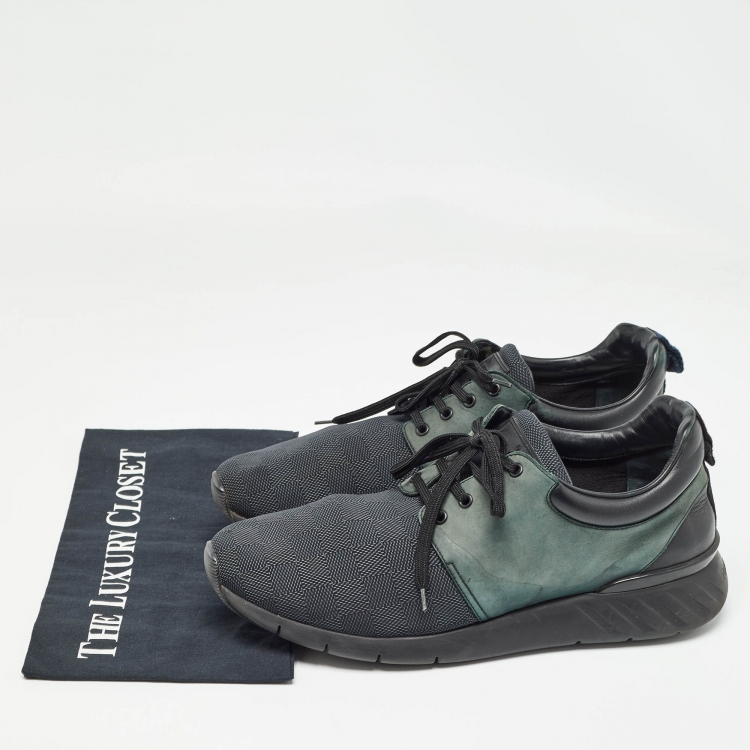 Pre Owned Louis Vuitton Green/Black Nylon and Nubuck Fastlane Sneakers Size 44.5