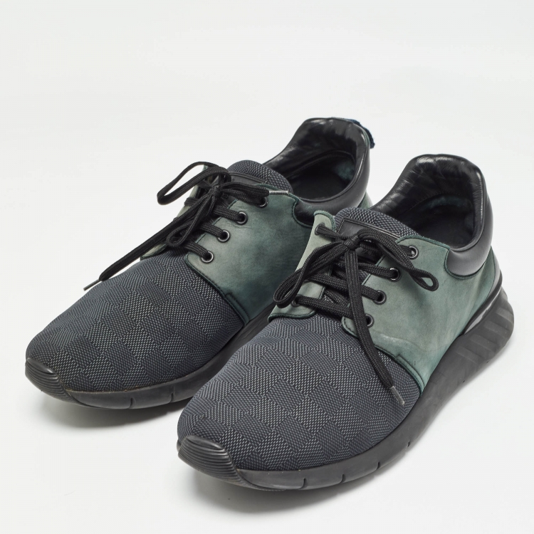 Pre Owned Louis Vuitton Green/Black Nylon and Nubuck Fastlane Sneakers Size 44.5