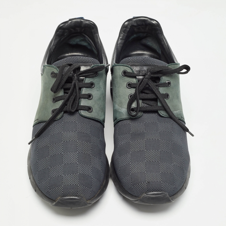 Pre Owned Louis Vuitton Green/Black Nylon and Nubuck Fastlane Sneakers Size 44.5