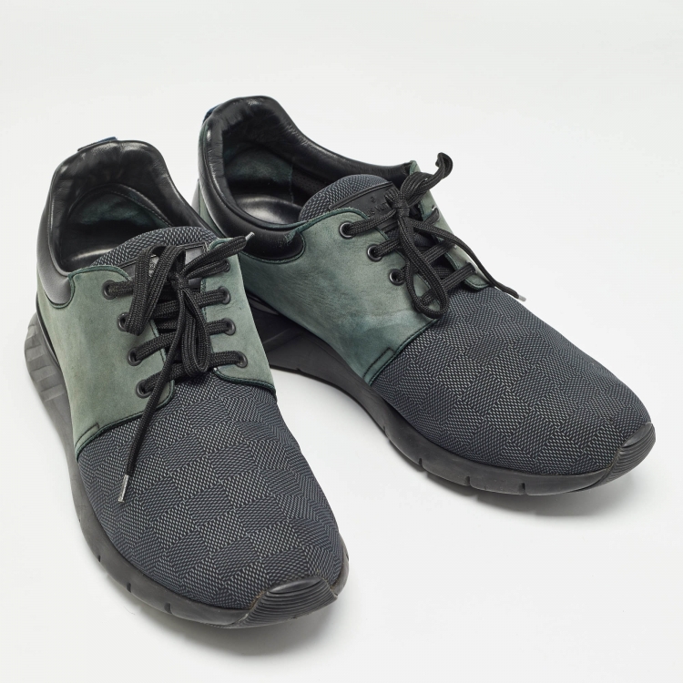 Pre Owned Louis Vuitton Green/Black Nylon and Nubuck Fastlane Sneakers Size 44.5