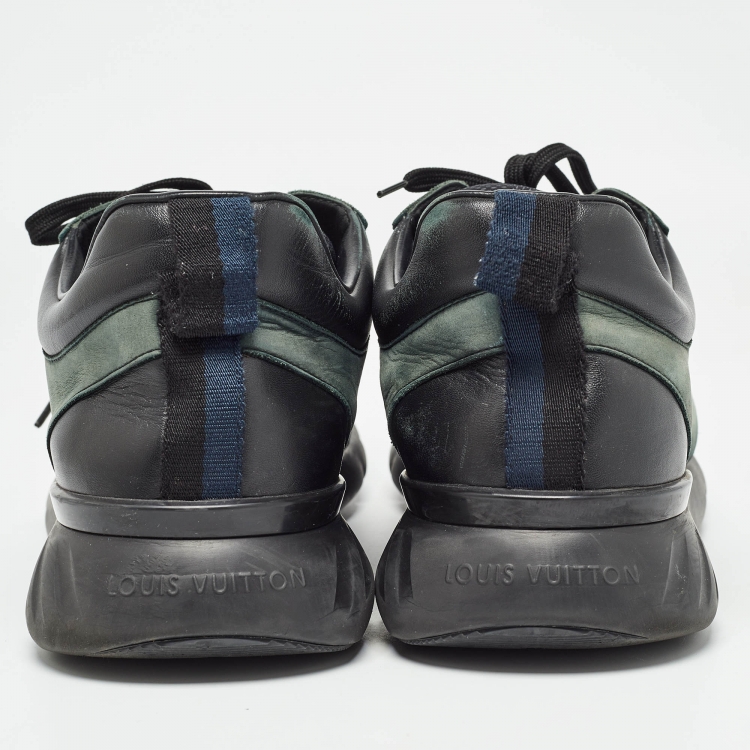 Pre Owned Louis Vuitton Green/Black Nylon and Nubuck Fastlane Sneakers Size 44.5