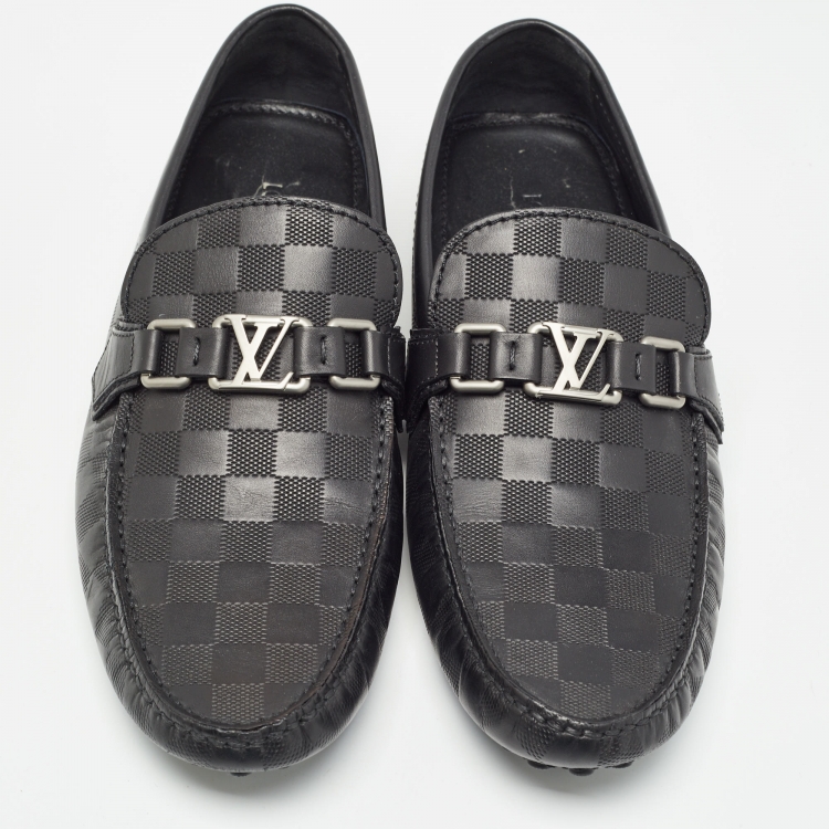 Pre Owned Louis Vuitton Black Leather Hockenheim Loafers Size 43