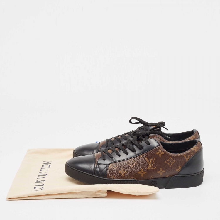 Pre Owned Louis Vuitton Brown/Black Monogram Canvas and Leather Match Up Sneakers Size 43