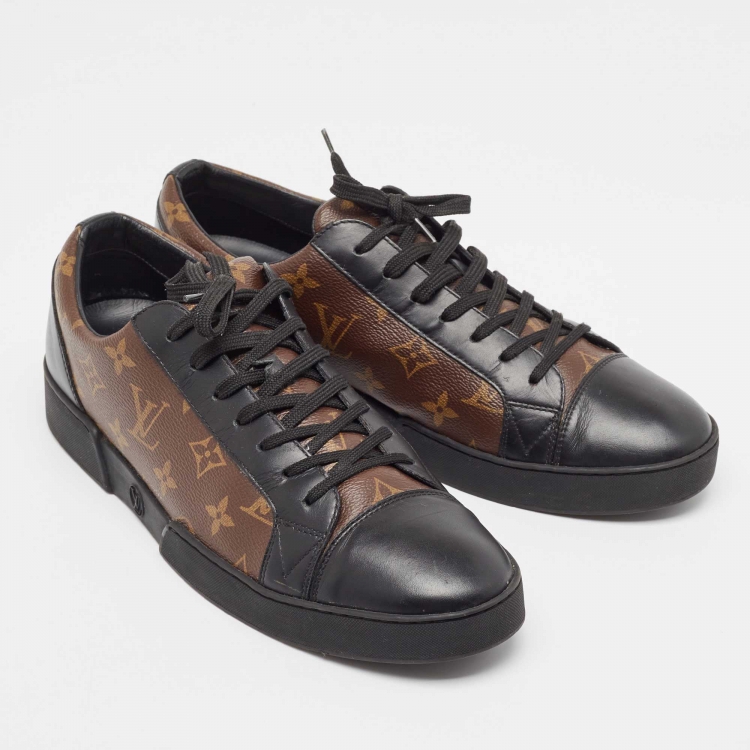 Pre Owned Louis Vuitton Brown/Black Monogram Canvas and Leather Match Up Sneakers Size 43