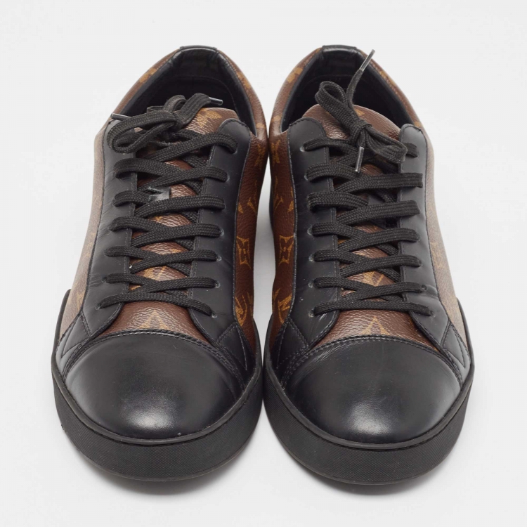 Pre Owned Louis Vuitton Brown/Black Monogram Canvas and Leather Match Up Sneakers Size 43