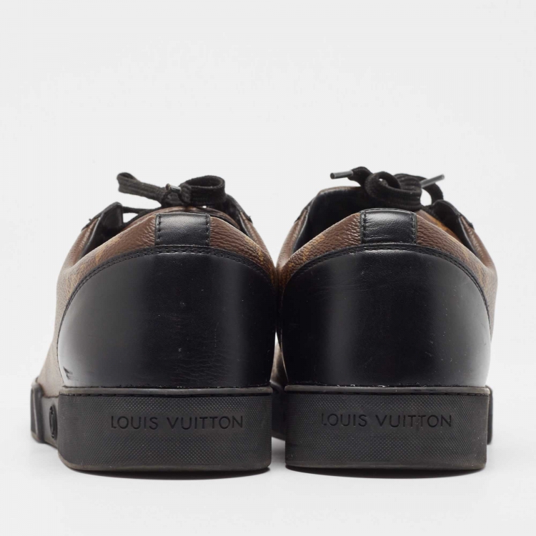 Pre Owned Louis Vuitton Brown/Black Monogram Canvas and Leather Match Up Sneakers Size 43