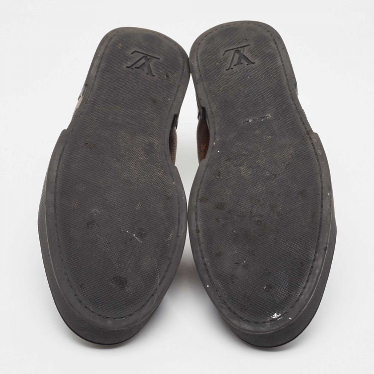 Pre Owned Louis Vuitton Brown/Black Monogram Canvas and Leather Match Up Sneakers Size 43