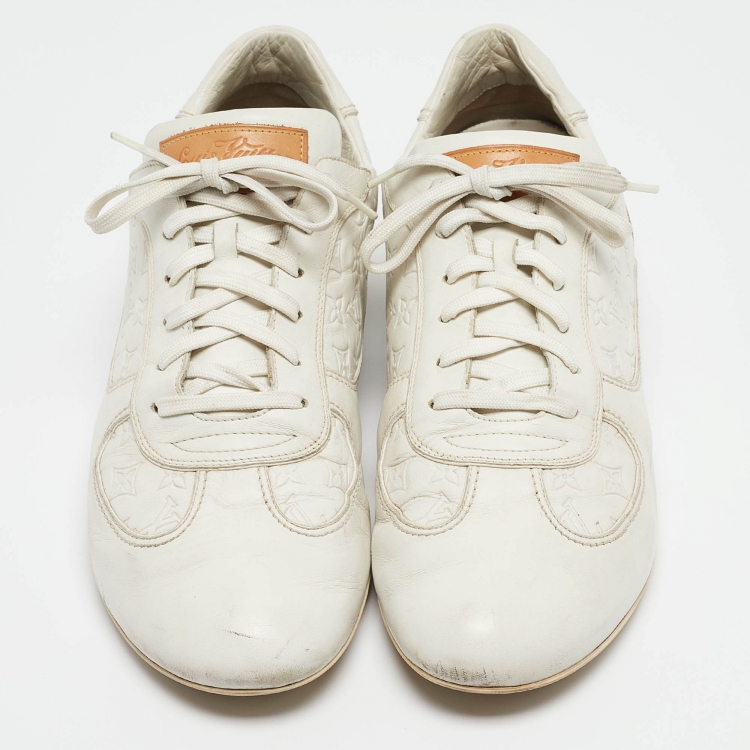 Pre Owned Louis Vuitton White Leather Low Top Sneakers Size 44.5